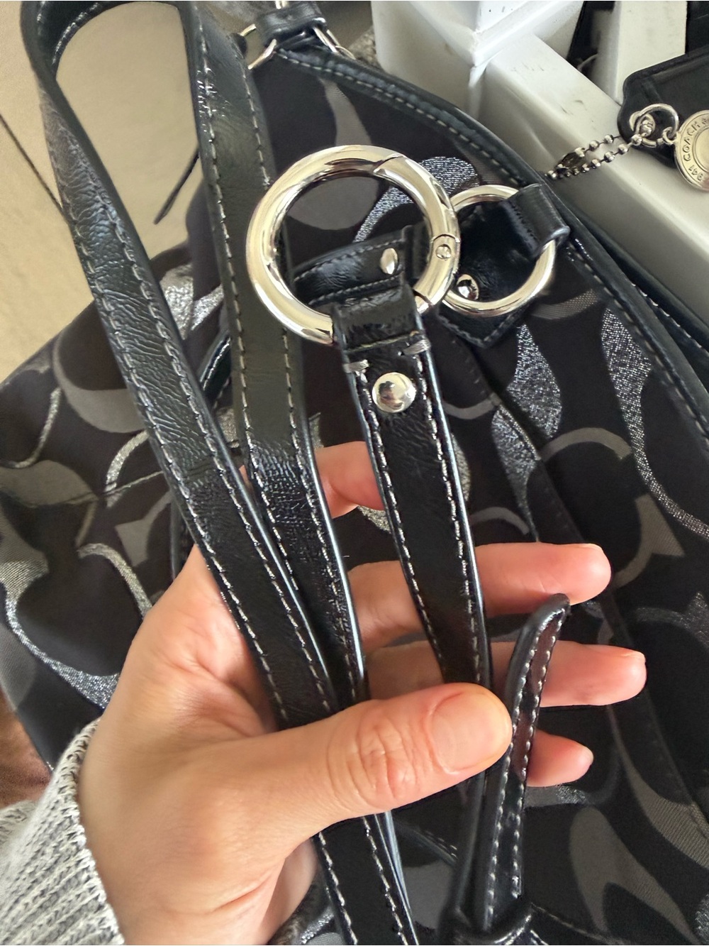 Coach Black and Gray Signature Tote with Detachable Wristlet - Picture 6 of 9